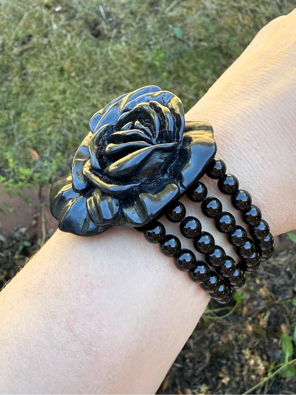 MNG by Mango Black Rose Multi-Strand Beaded Statement Bracelet